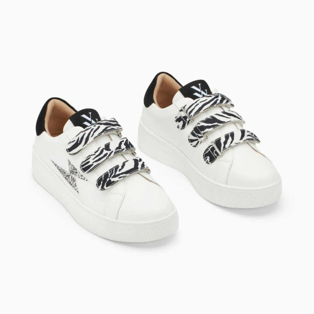 Baskets éclair Noura blanc et argent à scratchs zèbre - Image 3