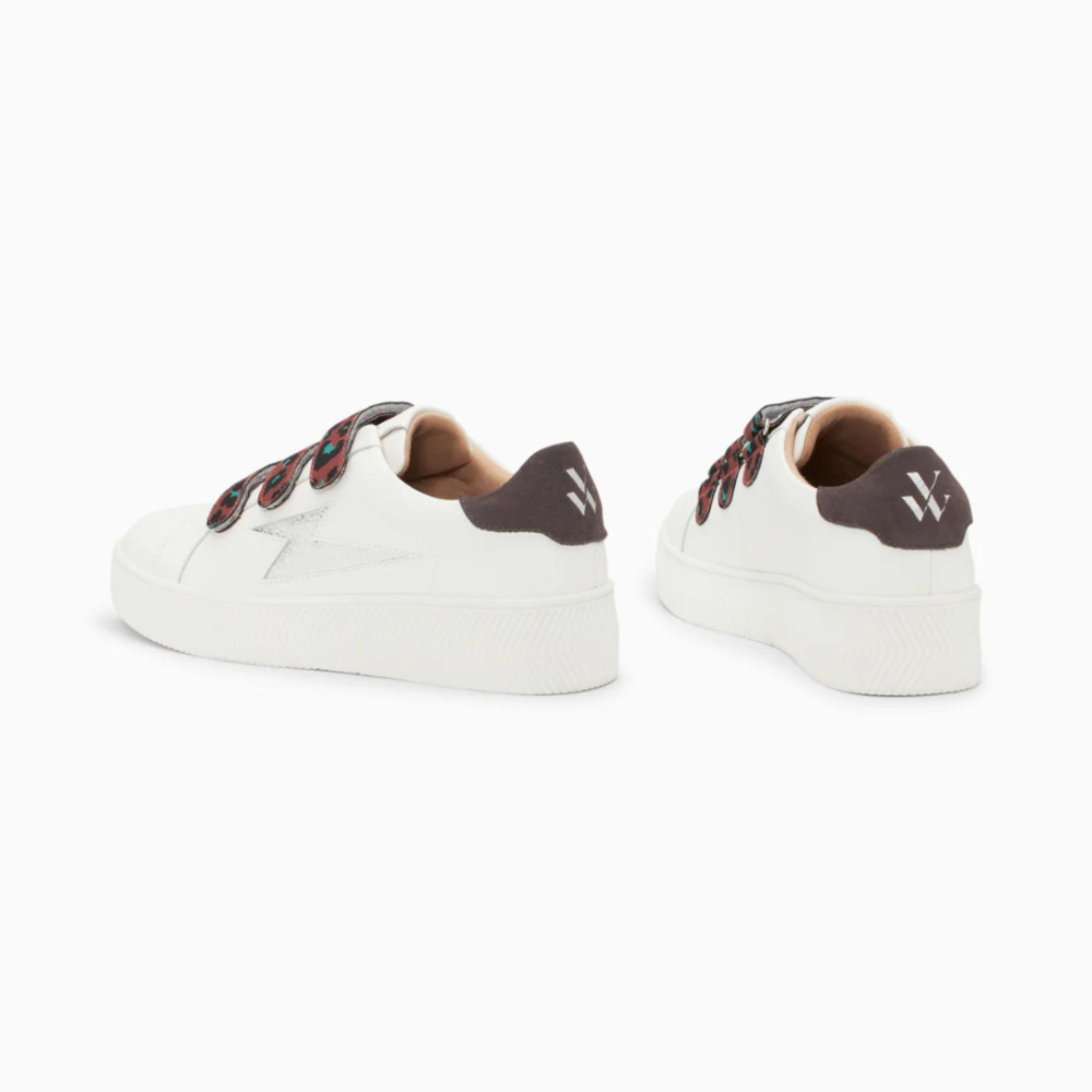 Baskets éclair Noura blanc et argent à scratchs léopard - Image 4