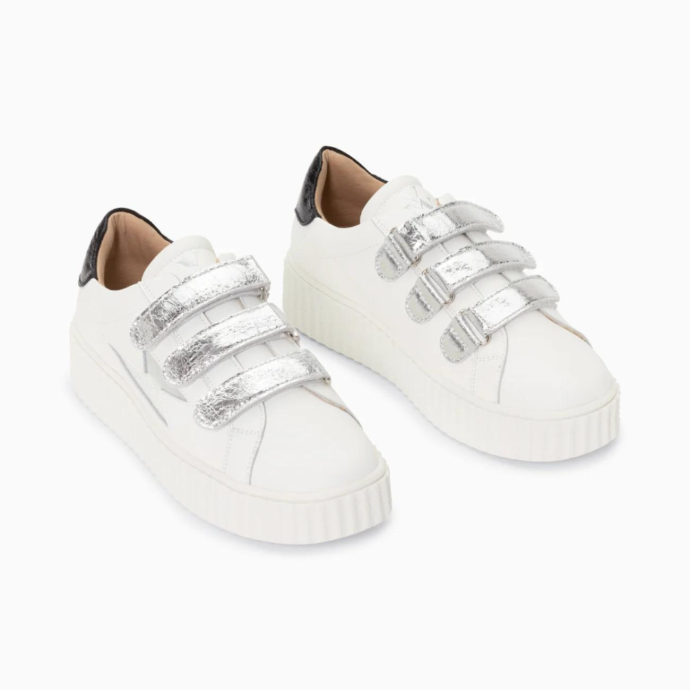 Baskets éclair Marilou blanc et argent à scratchs - Image 3