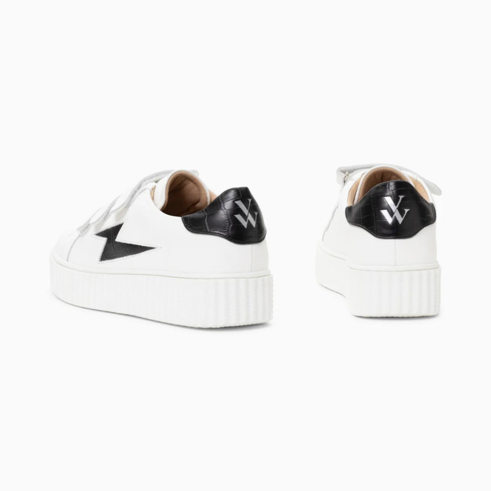 Baskets éclair Elsa blanc et noir croco à scratchs - Image 3