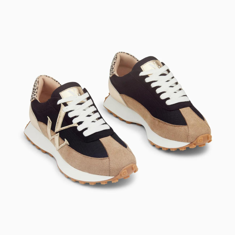 Baskets monogramme Pia beige et noir à semelle running - Image 3