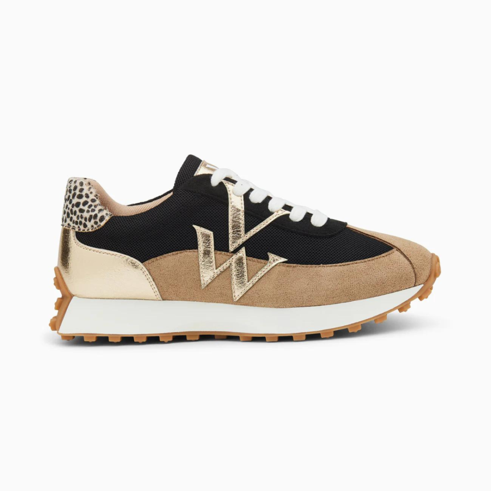 Baskets monogramme Pia beige et noir à semelle running