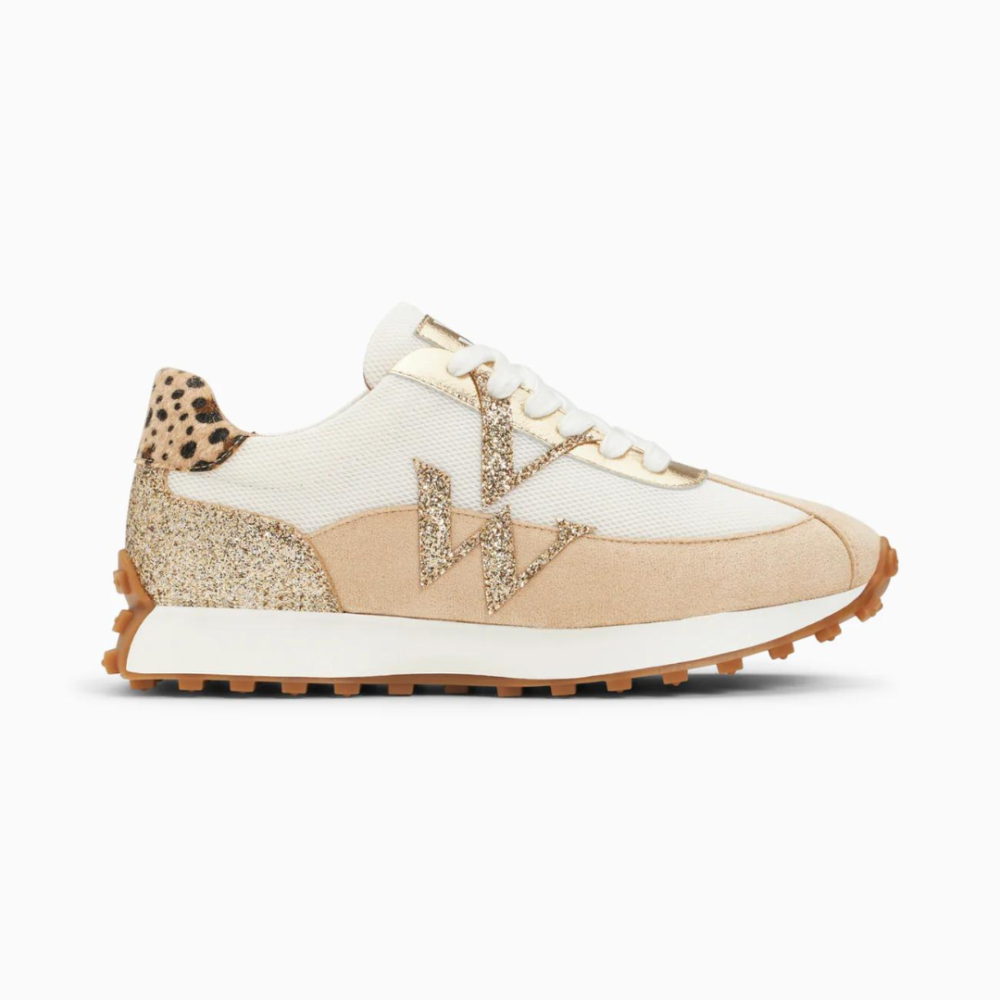 Baskets monogramme Faustine ivoire et beige à semelle running