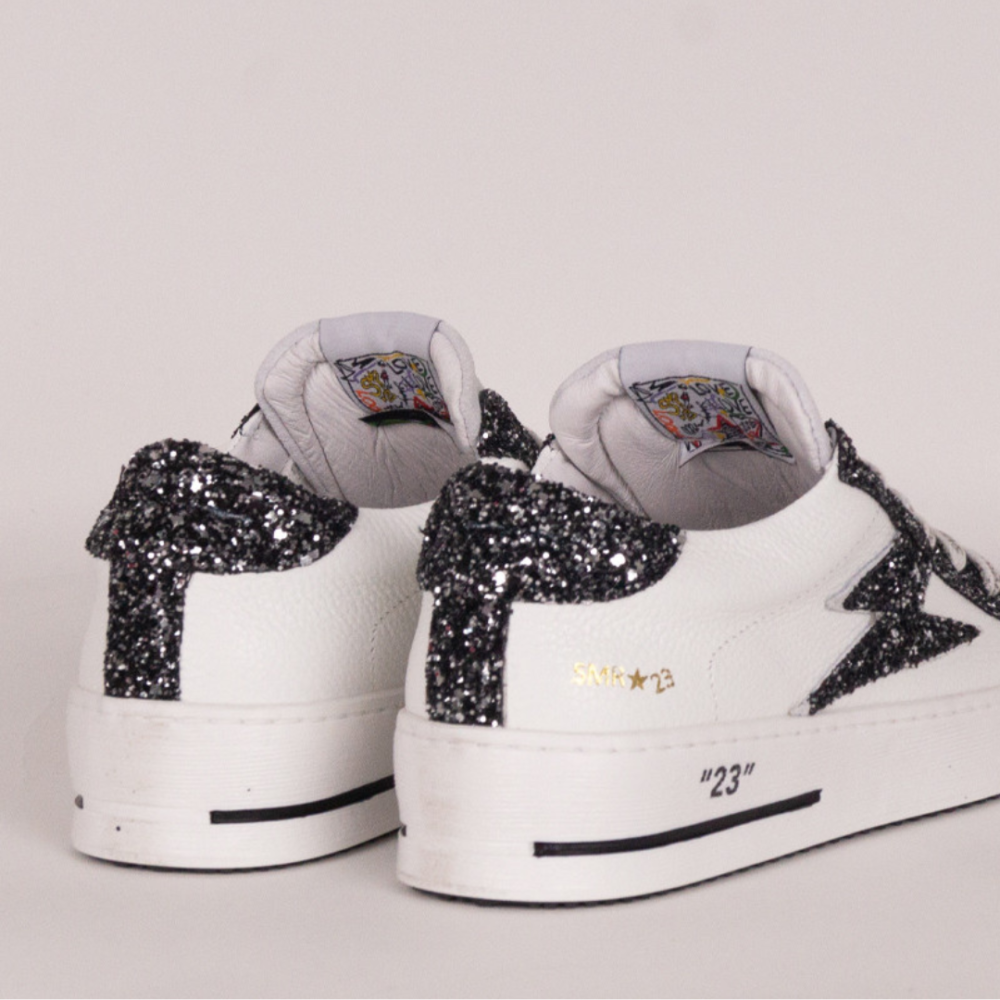 BASKETS MAYA BASSES GLITTER NOIR CUIR BLANC 10279 - Image 3
