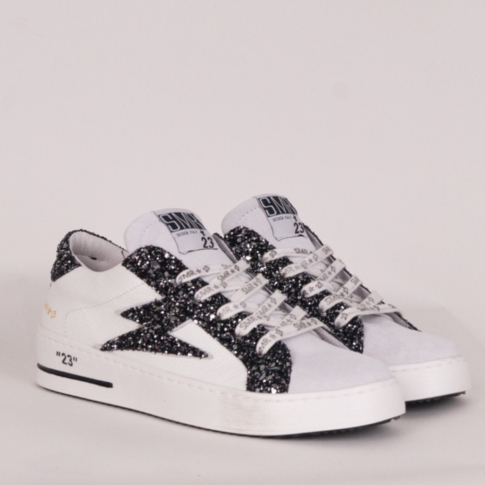 BASKETS MAYA BASSES GLITTER NOIR CUIR BLANC 10279 - Image 2