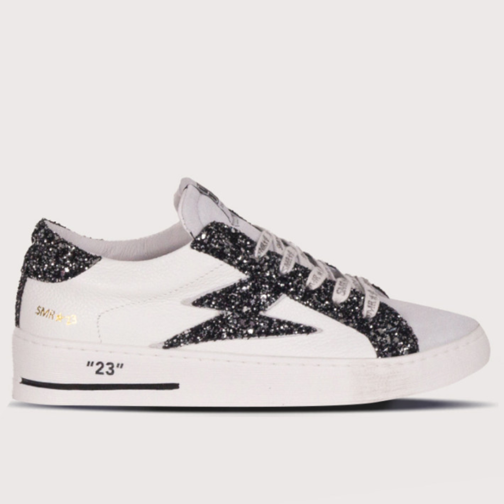 BASKETS MAYA BASSES GLITTER NOIR CUIR BLANC 10279