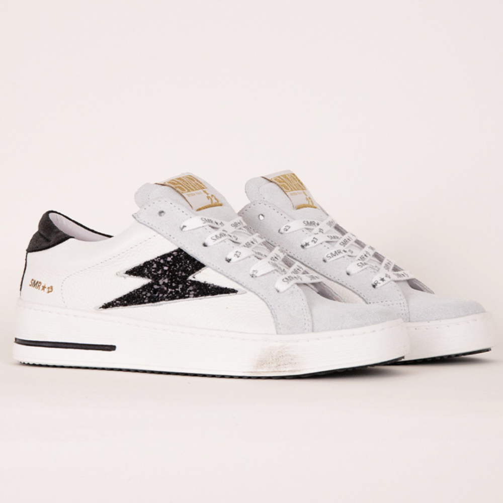 BASKETS MAYA BASSES CUIR BLANC GLITTER NOIR 10292 - Image 3